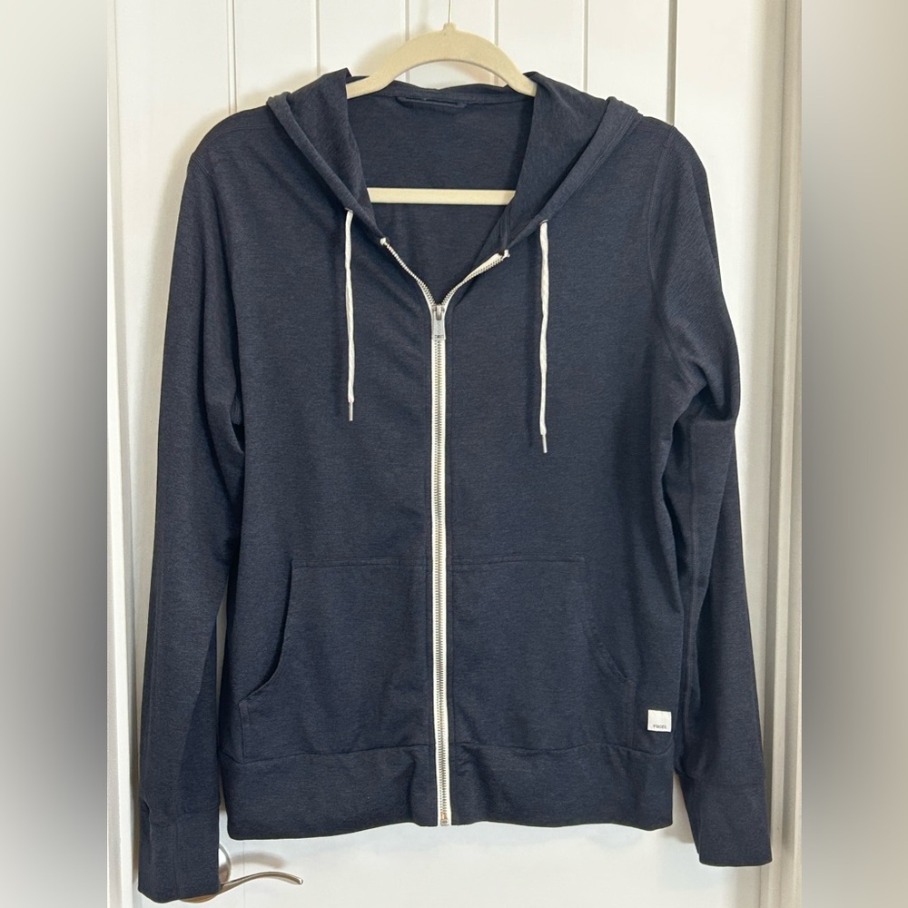 Vuori Classic Zip-Up Hoodie in Navy Blue Heather Size Large